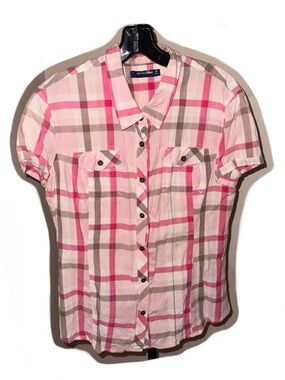 Vintage Y2k Pink Plaid Short Sleeve Button Shirt